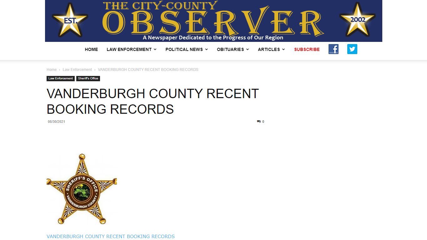 VANDERBURGH COUNTY RECENT BOOKING RECORDS